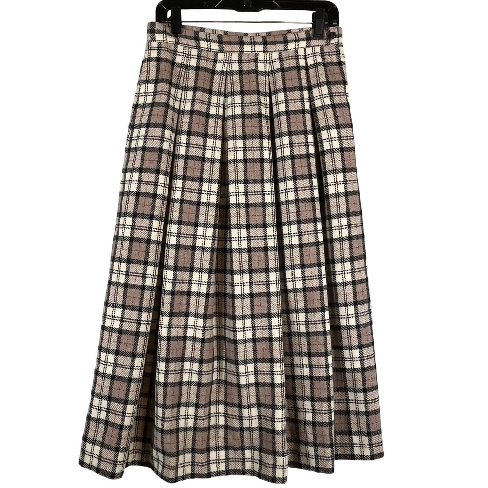 Vintage JG Hook Womens 10 Plaid Pleated Midi Skirt Wool USA Lined ALines Classic